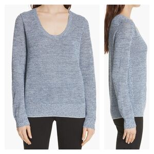 Theory Women's Scoop Neck Pullover Knit Sweater in Prosecco (Blue/White)